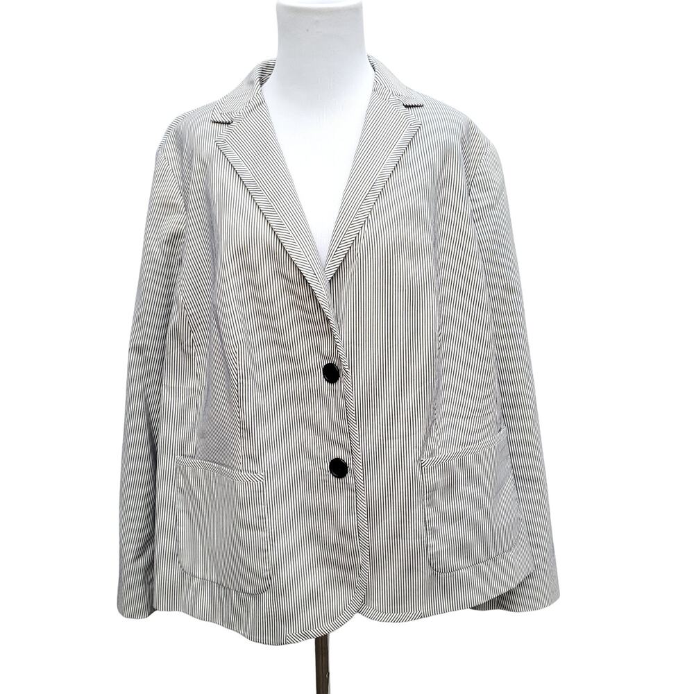 Talbots Women's Petite Blazer Jacket Gray White Stripe Stretch Cotton Sz 20WP